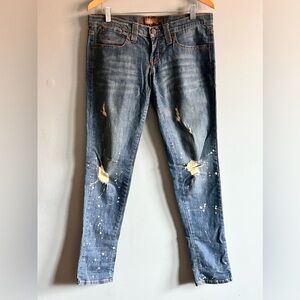 Frankie B Vintage Low Rise Distressed Paint Splatter Skinny Jeans | Size: 28